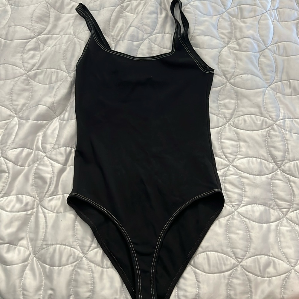 Zara black bodysuit with white trim